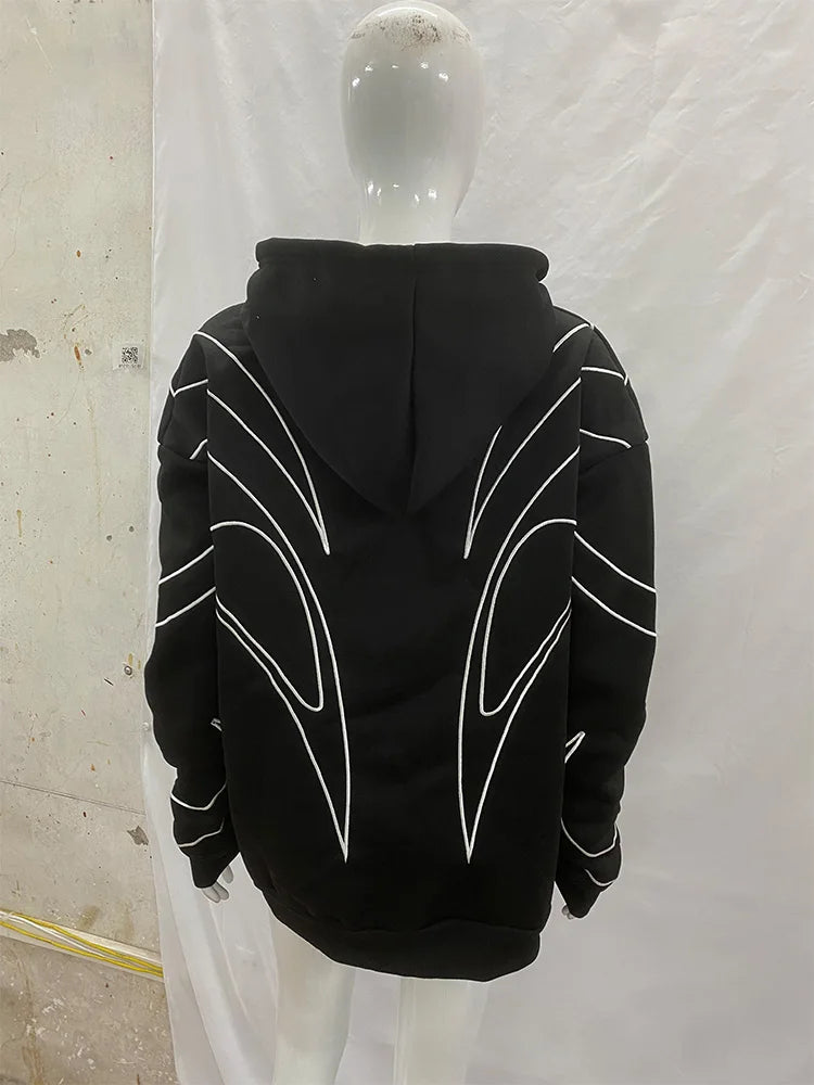"Retro Embroidered Double-Zip Hoodie"
