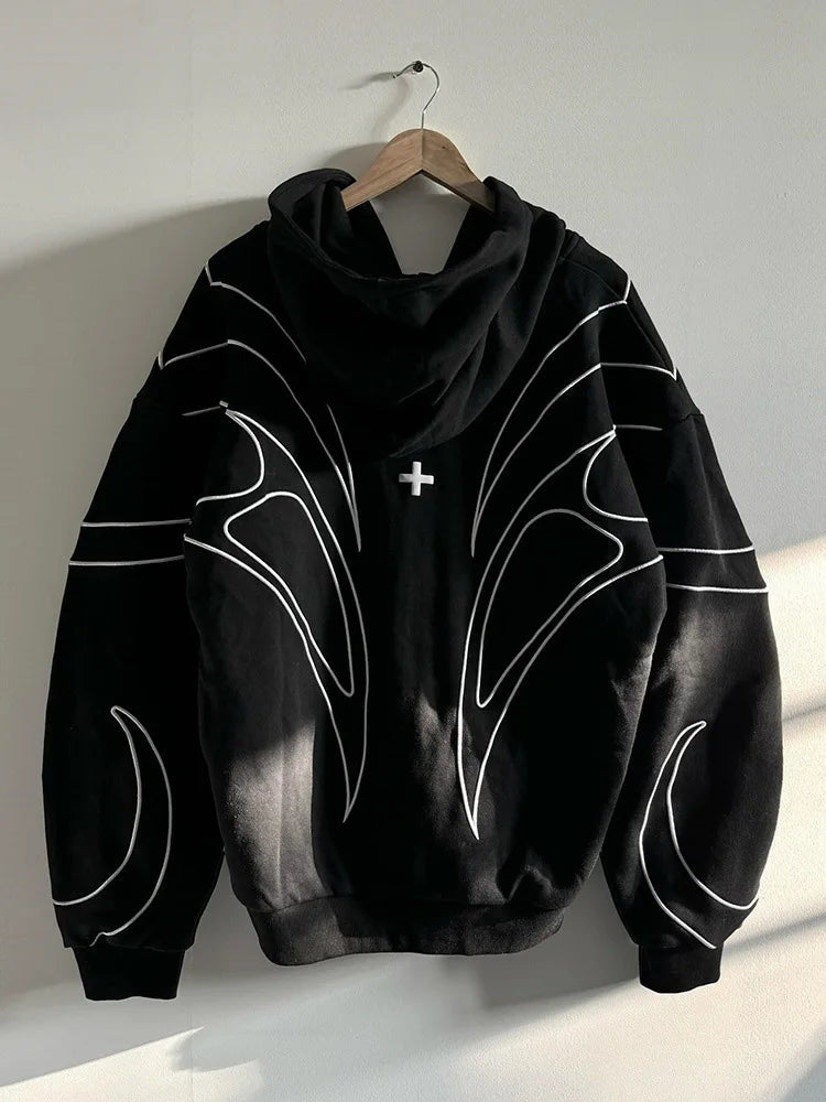 "Retro Embroidered Double-Zip Hoodie"