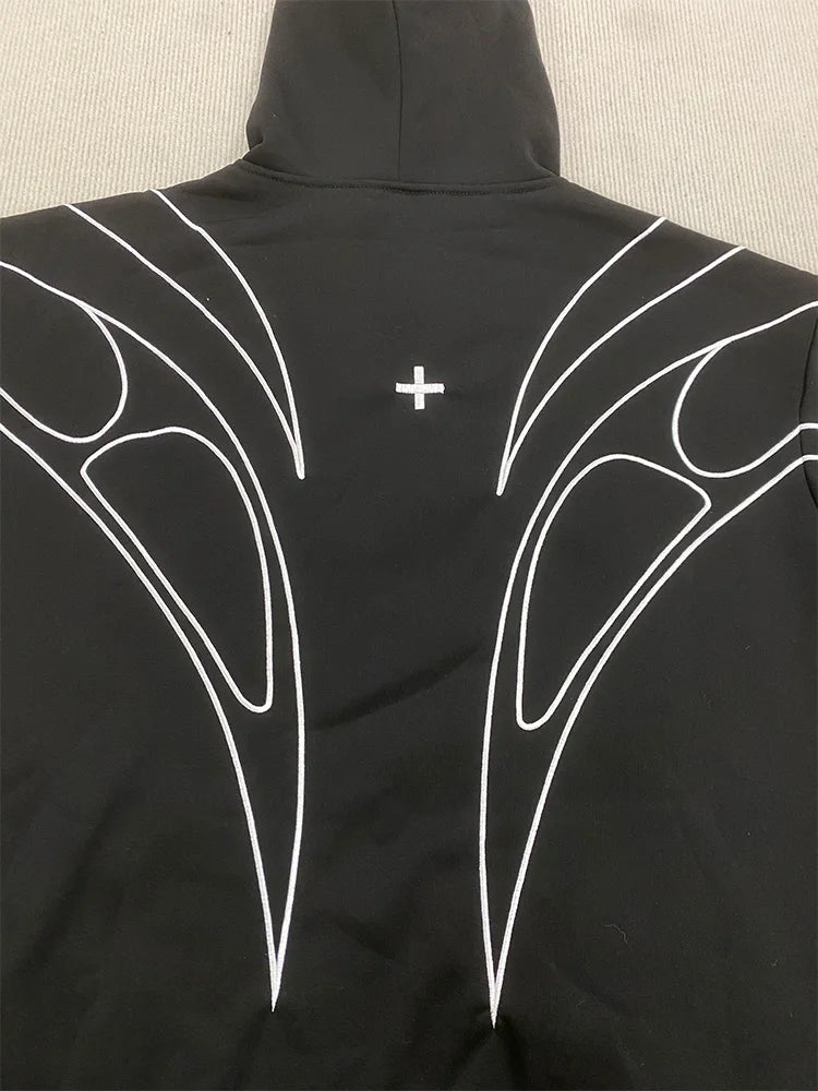 "Retro Embroidered Double-Zip Hoodie"