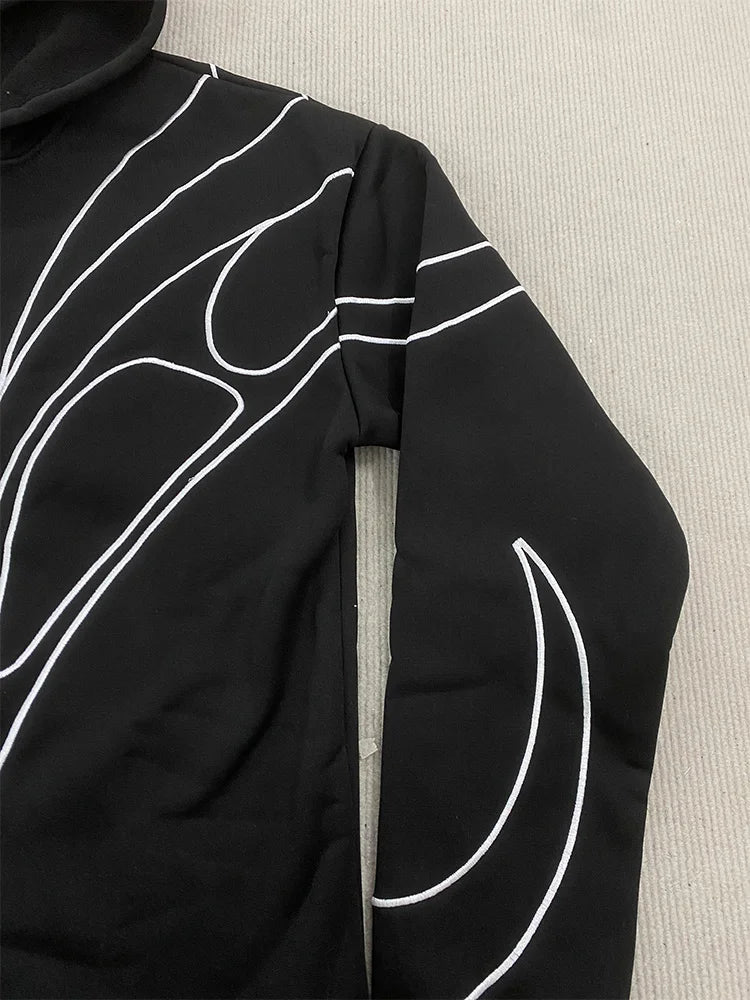 "Retro Embroidered Double-Zip Hoodie"