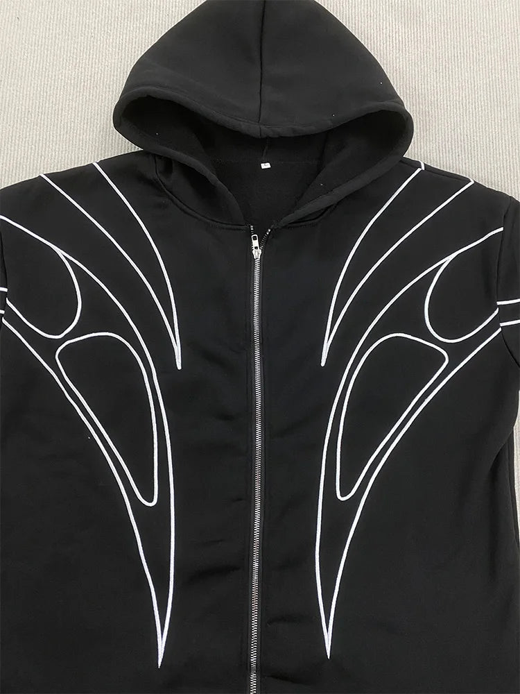 "Retro Embroidered Double-Zip Hoodie"