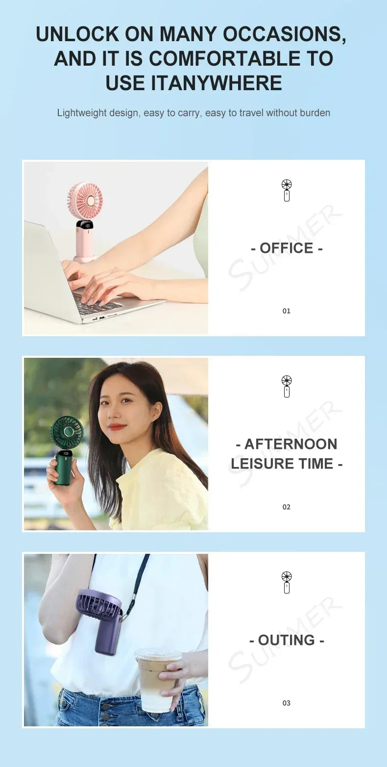 "AeroDisplay™ - 5-Speed Foldable Fan with Phone Stand & LED Screen"