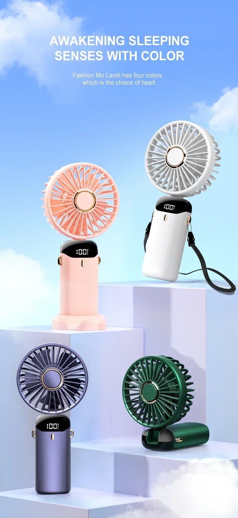 "AeroDisplay™ - 5-Speed Foldable Fan with Phone Stand & LED Screen"