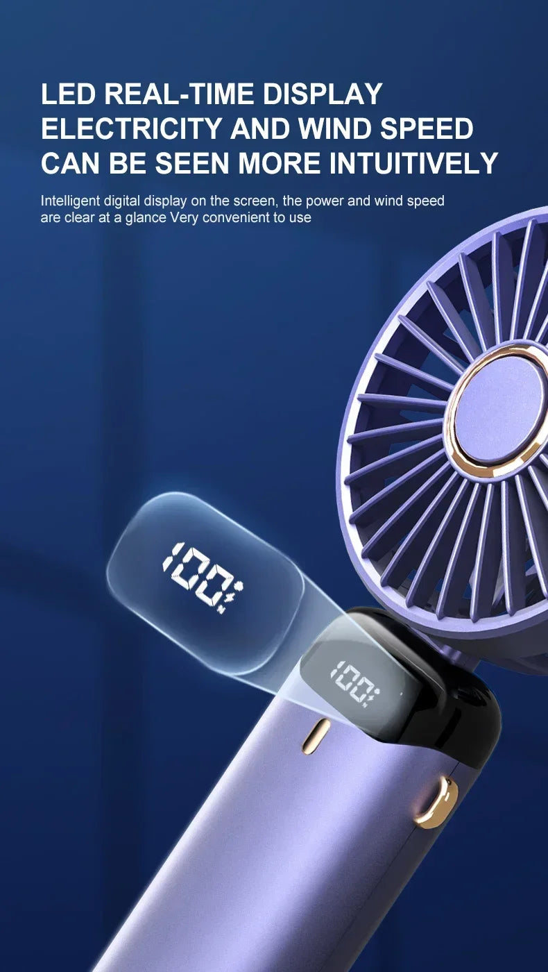 "AeroDisplay™ - 5-Speed Foldable Fan with Phone Stand & LED Screen"