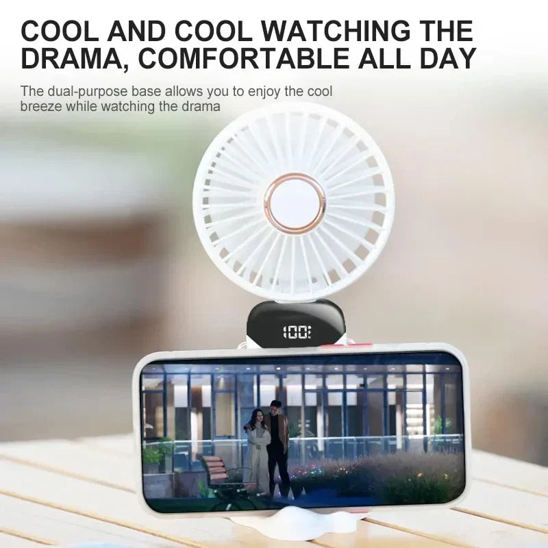 "AeroDisplay™ - 5-Speed Foldable Fan with Phone Stand & LED Screen"