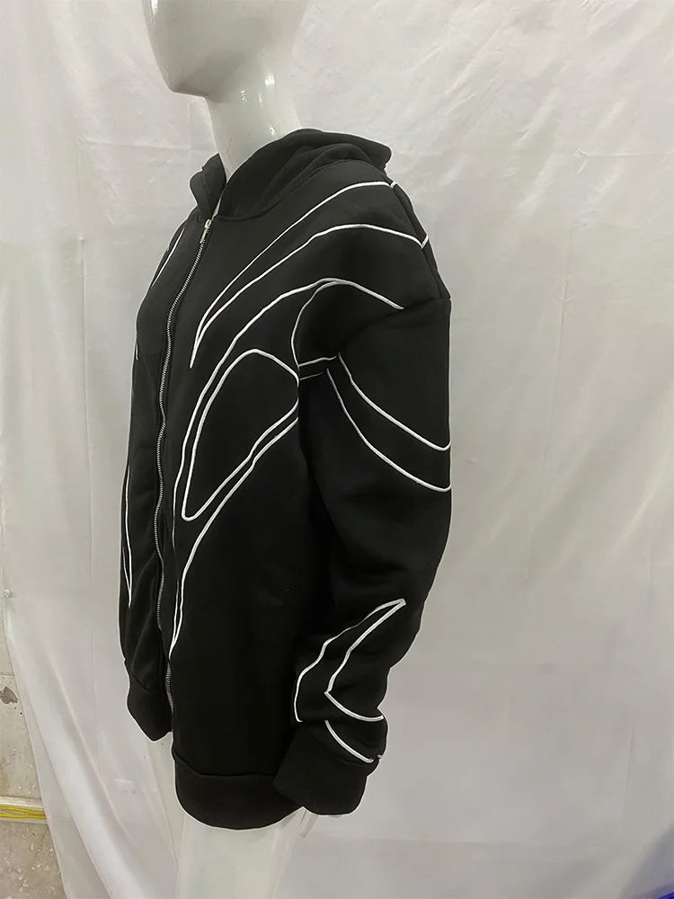 "Retro Embroidered Double-Zip Hoodie"