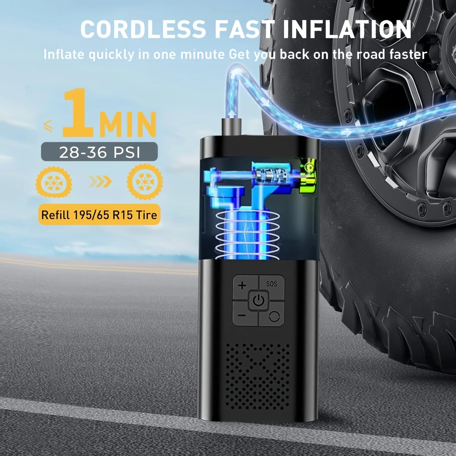 AeroInflate™ Cordless Portable Air Compressor or Aerofinds Digital 150PSI Tire Pump