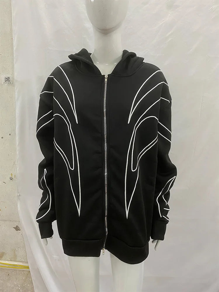 "Retro Embroidered Double-Zip Hoodie"