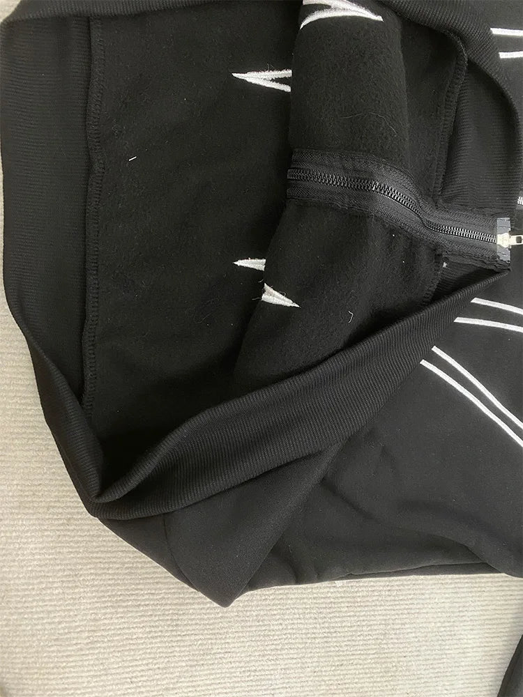 "Retro Embroidered Double-Zip Hoodie"