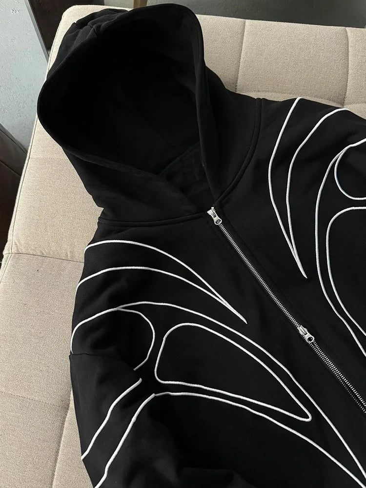 "Retro Embroidered Double-Zip Hoodie"