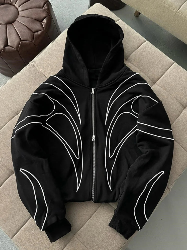 "Retro Embroidered Double-Zip Hoodie"