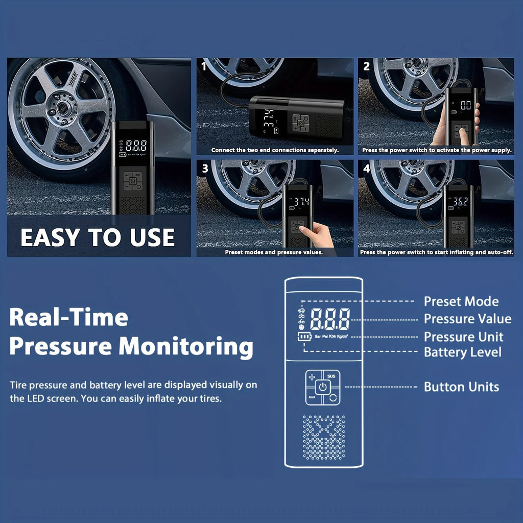 AeroInflate™ Cordless Portable Air Compressor or Aerofinds Digital 150PSI Tire Pump